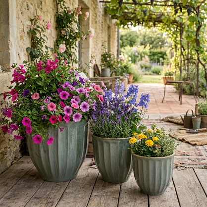 Set of 3 Large Green Planters (MOQ 2 Sets)