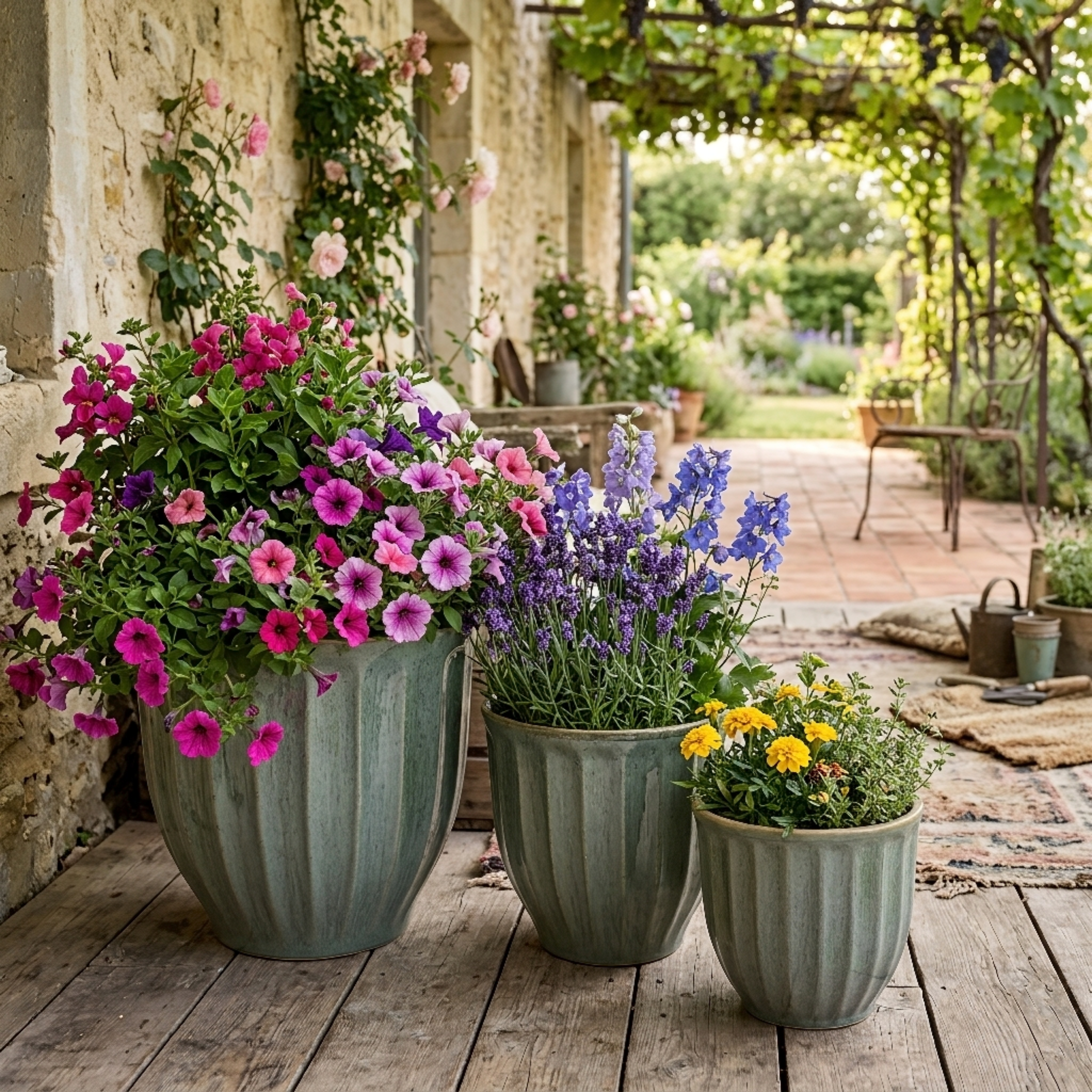 Set of 3 Large Green Planters (MOQ 2 Sets)