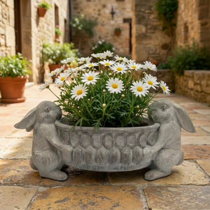 2 Bunnys Holding a Planter (MOQ4/PPU)