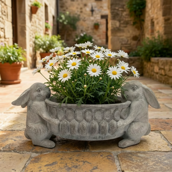 2 Bunnys Holding a Planter (MOQ4/PPU)