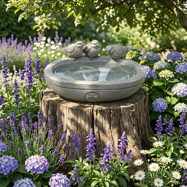 3 Birds Sat on a Stone Look Bird Bath (MOQ4/PPU)