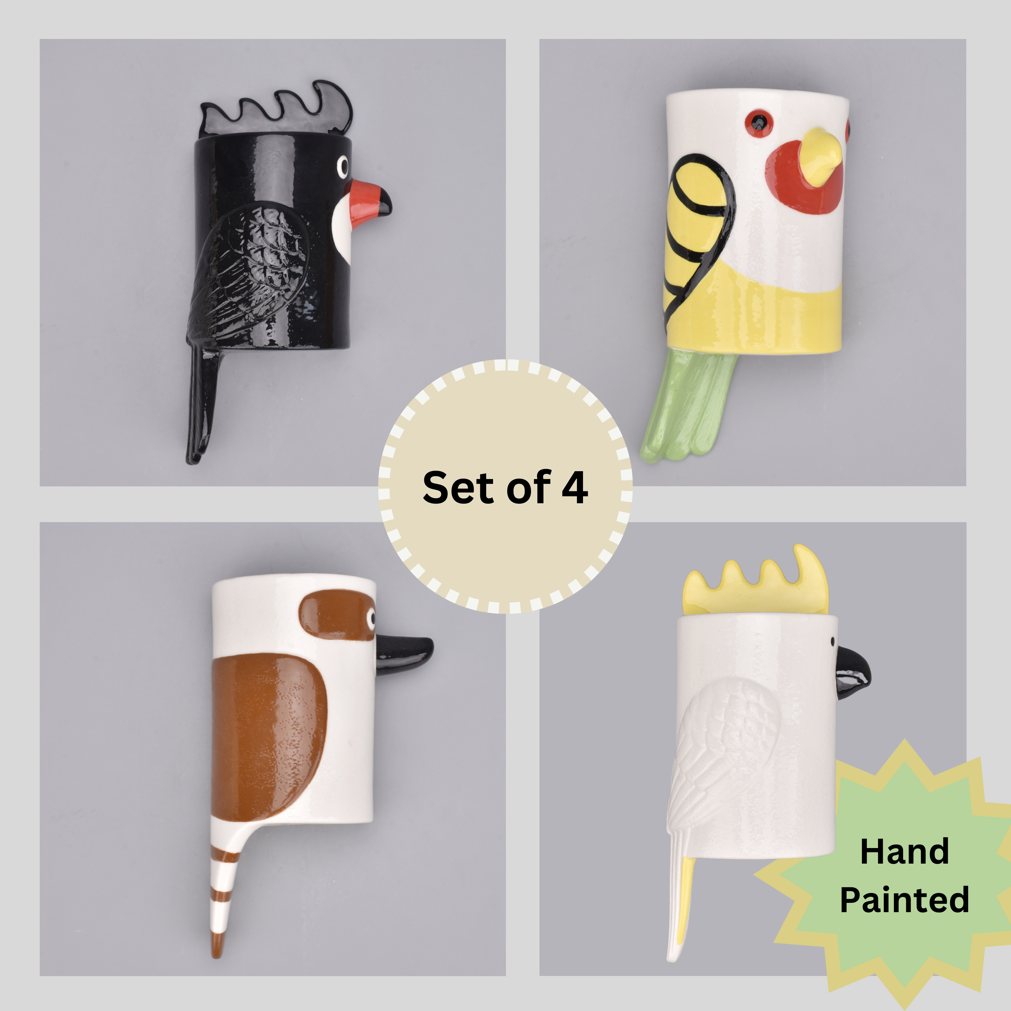 Set of 4 Aussie Bird Wall Hanging Planters
