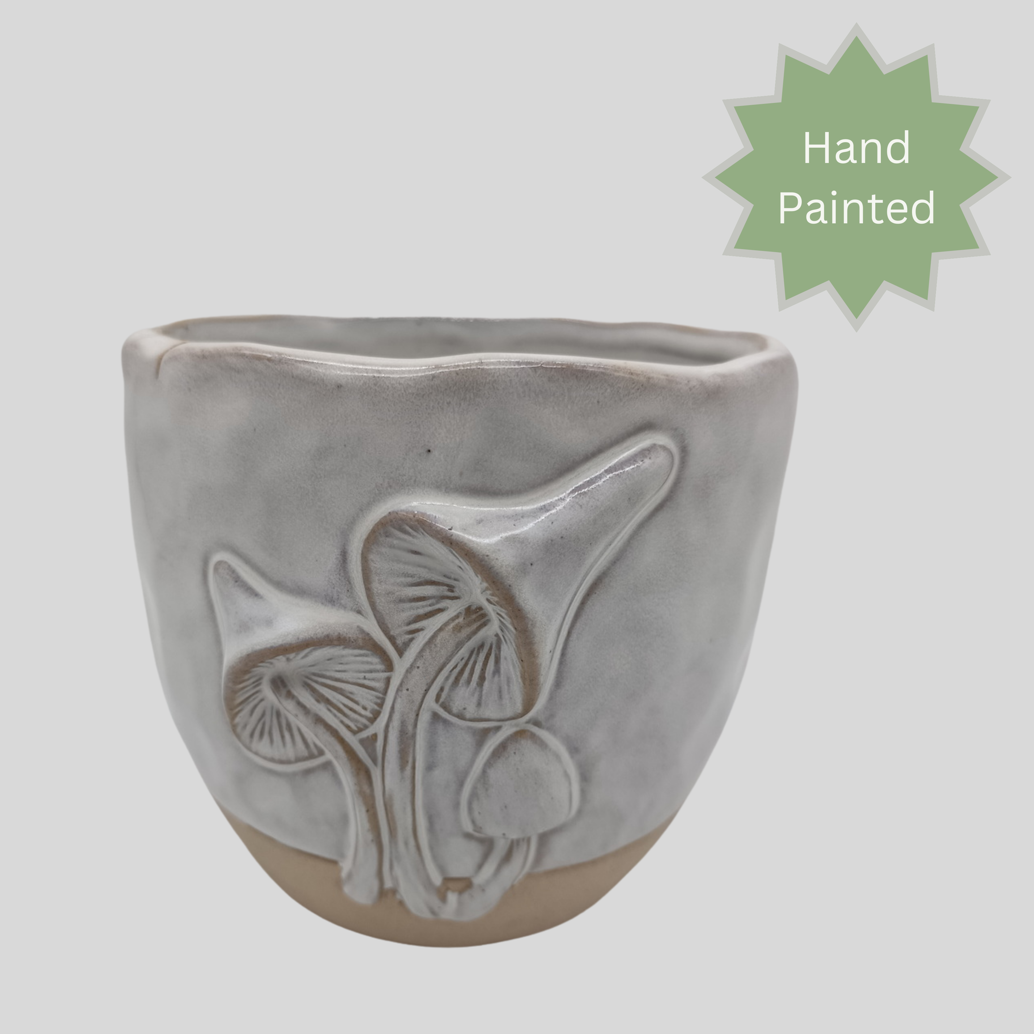 Natural Clay and White Toadstool Planter