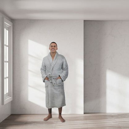 Haven Sherpa Ribbed Bathrobe - Silver - Bas Phillips