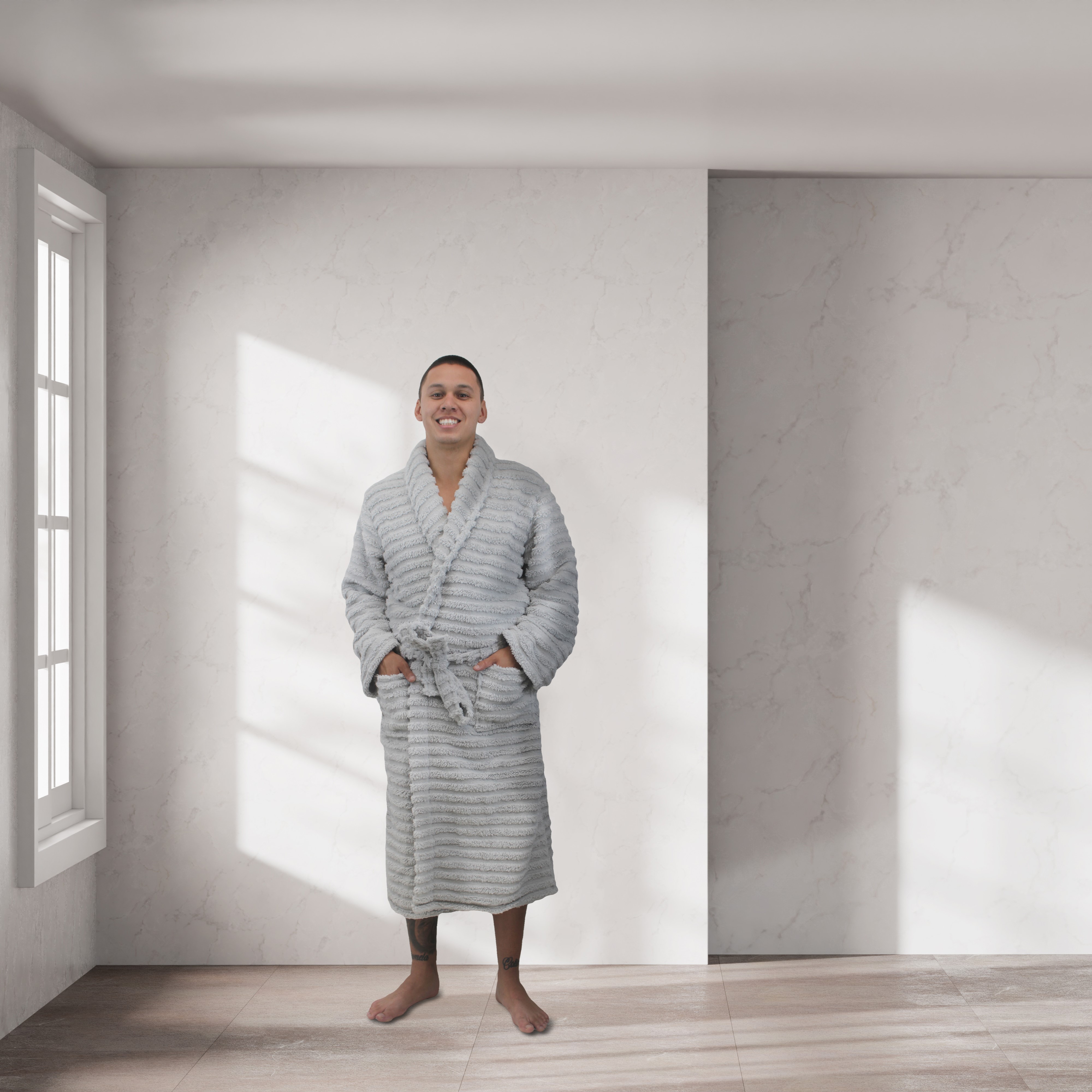 Haven Sherpa Ribbed Bathrobe - Silver - Bas Phillips