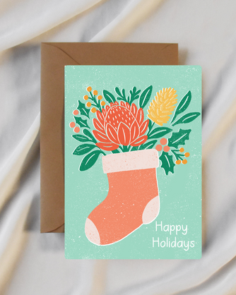 Australian Floral Stocking Christmas Card