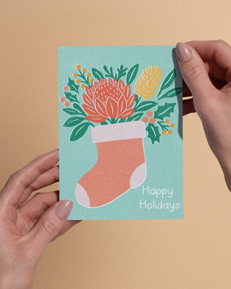 Australian Floral Stocking Christmas Card