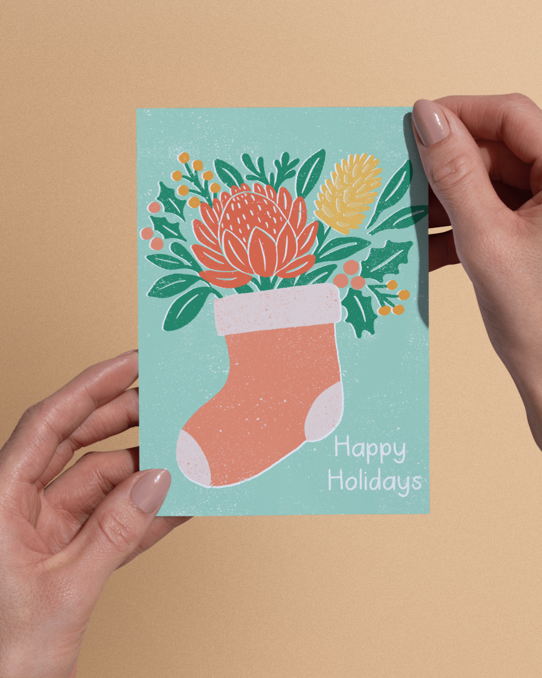 Australian Floral Stocking Christmas Card