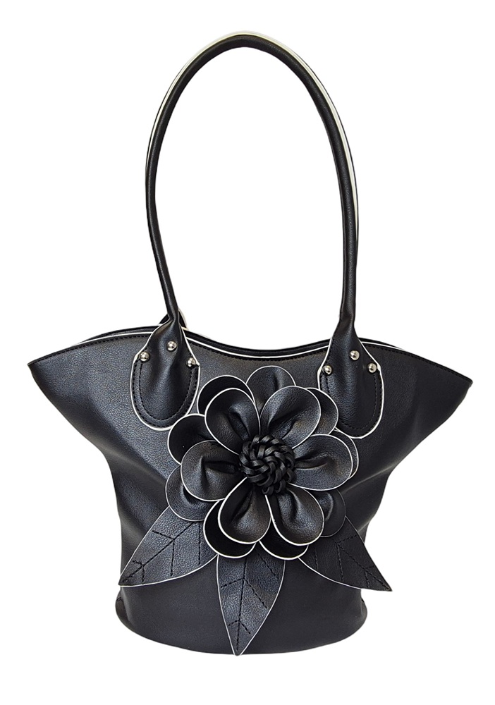 Elegant Flower Handbag 1030-B Black