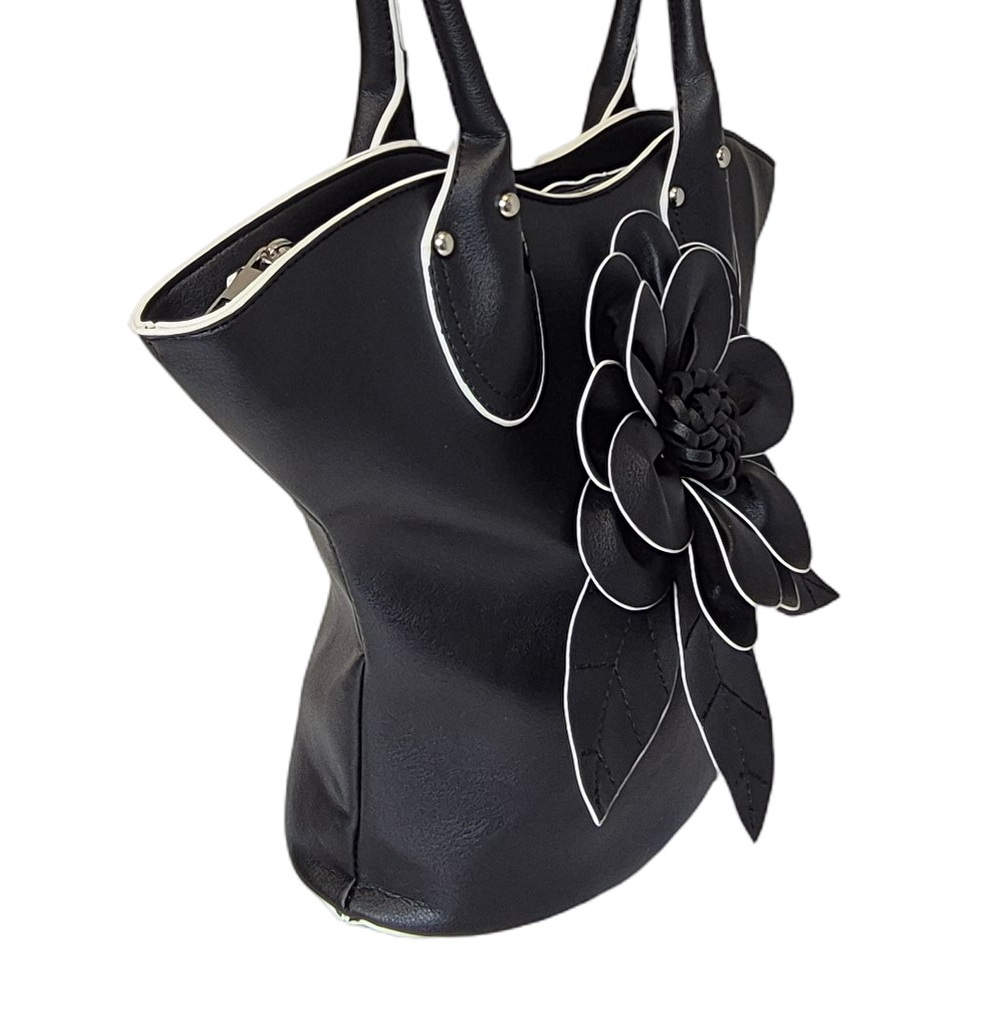 Elegant Flower Handbag 1030-B Black
