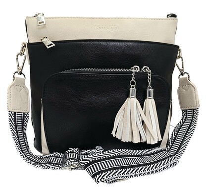 Eclipse Tassel Crossbody Bag HCL001-C Black - Cream