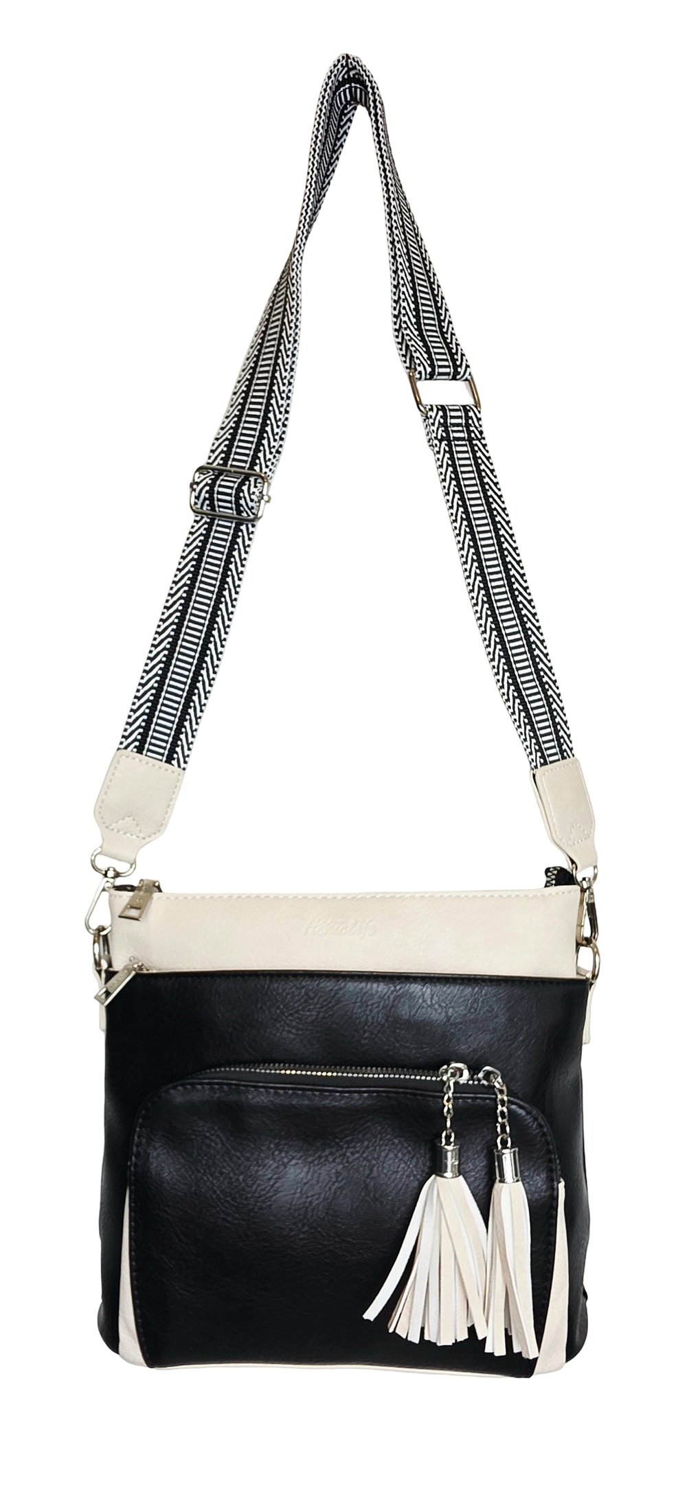 Eclipse Tassel Crossbody Bag HCL001-C Black - Cream