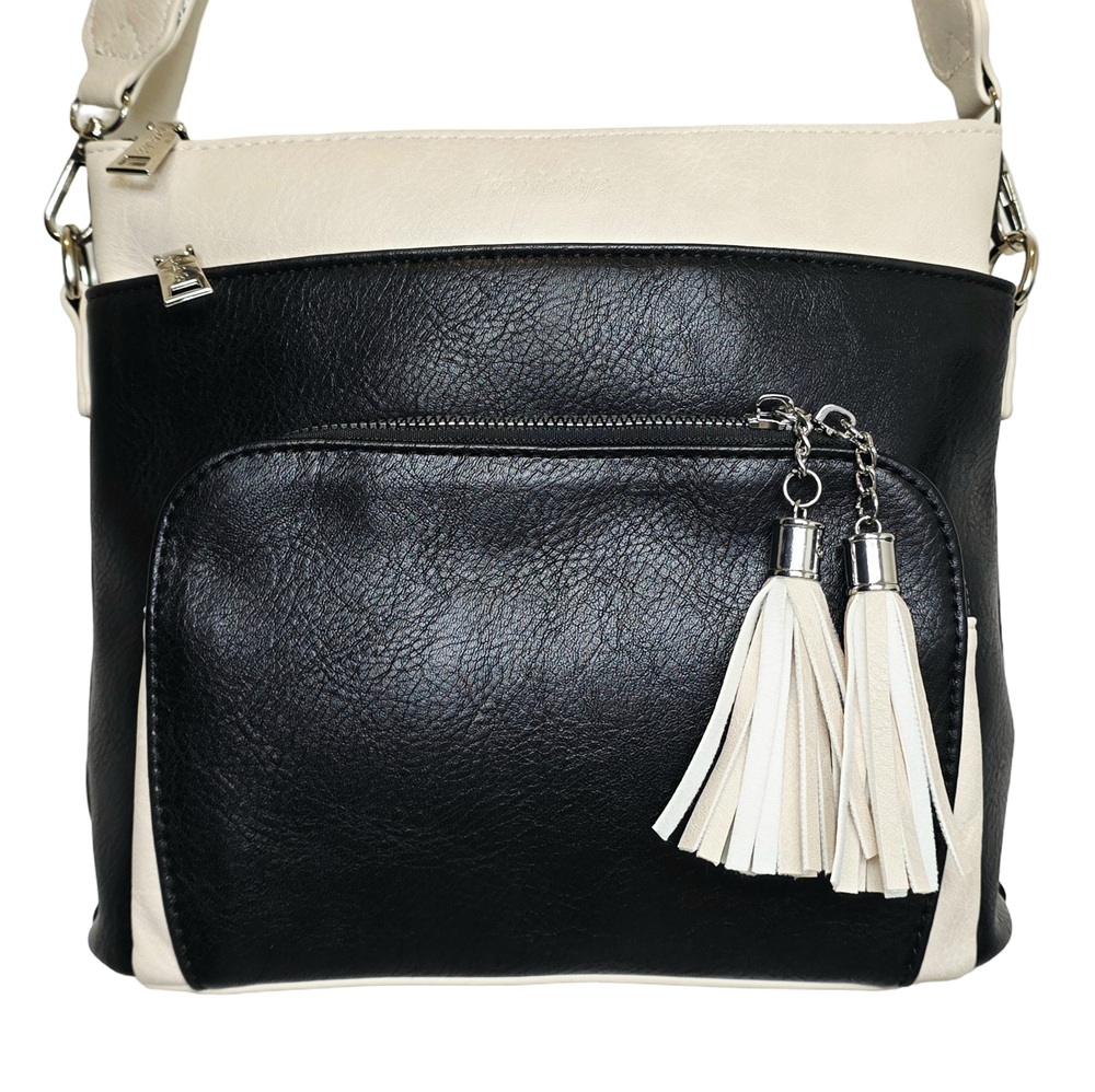 Eclipse Tassel Crossbody Bag HCL001-C Black - Cream
