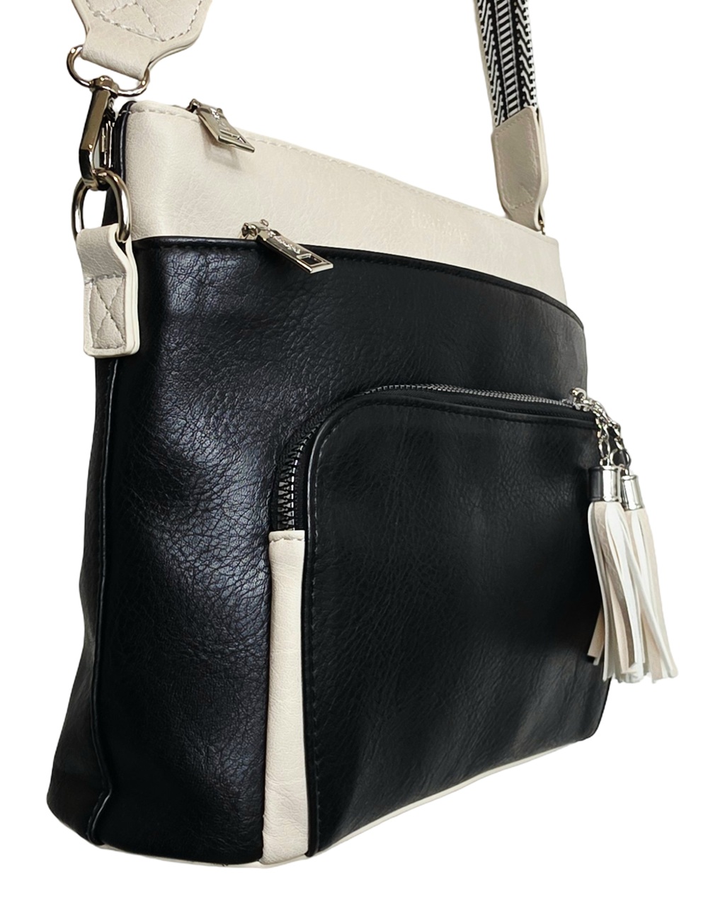 Eclipse Tassel Crossbody Bag HCL001-C Black - Cream