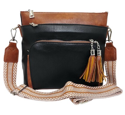 Ember Tassel Crossbody Bag HCL001-D Black - Tan