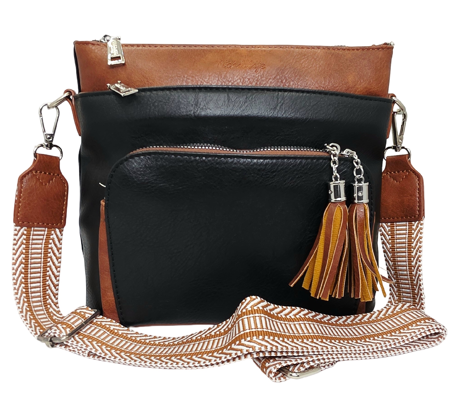 Ember Tassel Crossbody Bag HCL001-D Black - Tan