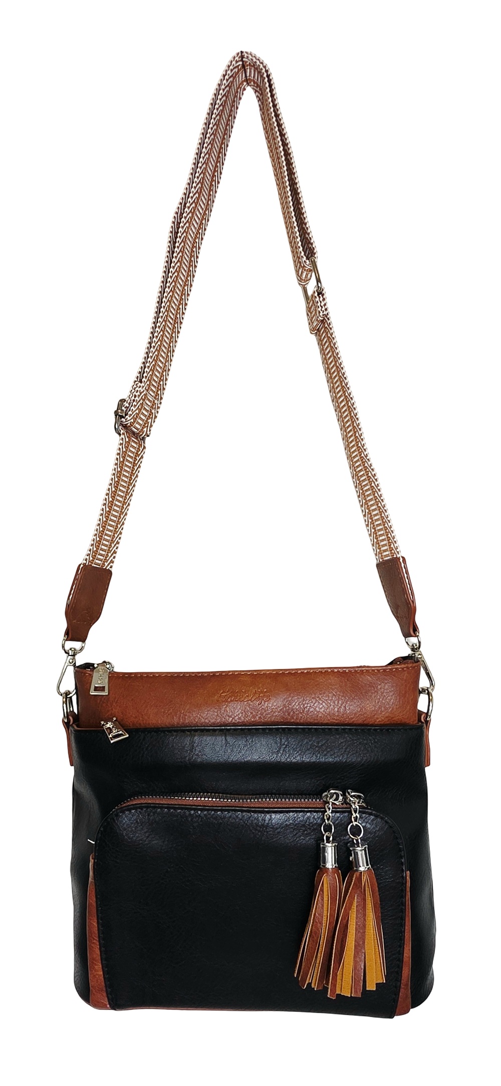 Ember Tassel Crossbody Bag HCL001-D Black - Tan