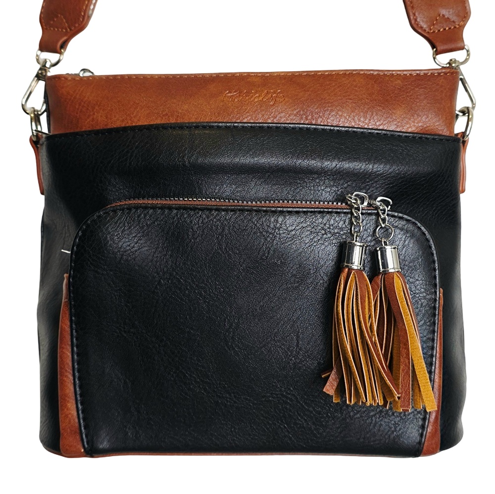 Ember Tassel Crossbody Bag HCL001-D Black - Tan