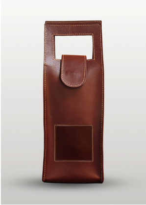 Wine leather carrier with open bottom