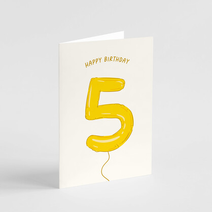 Happy 5th Birthday Balloon Card - Fifth Birthday Card, #5