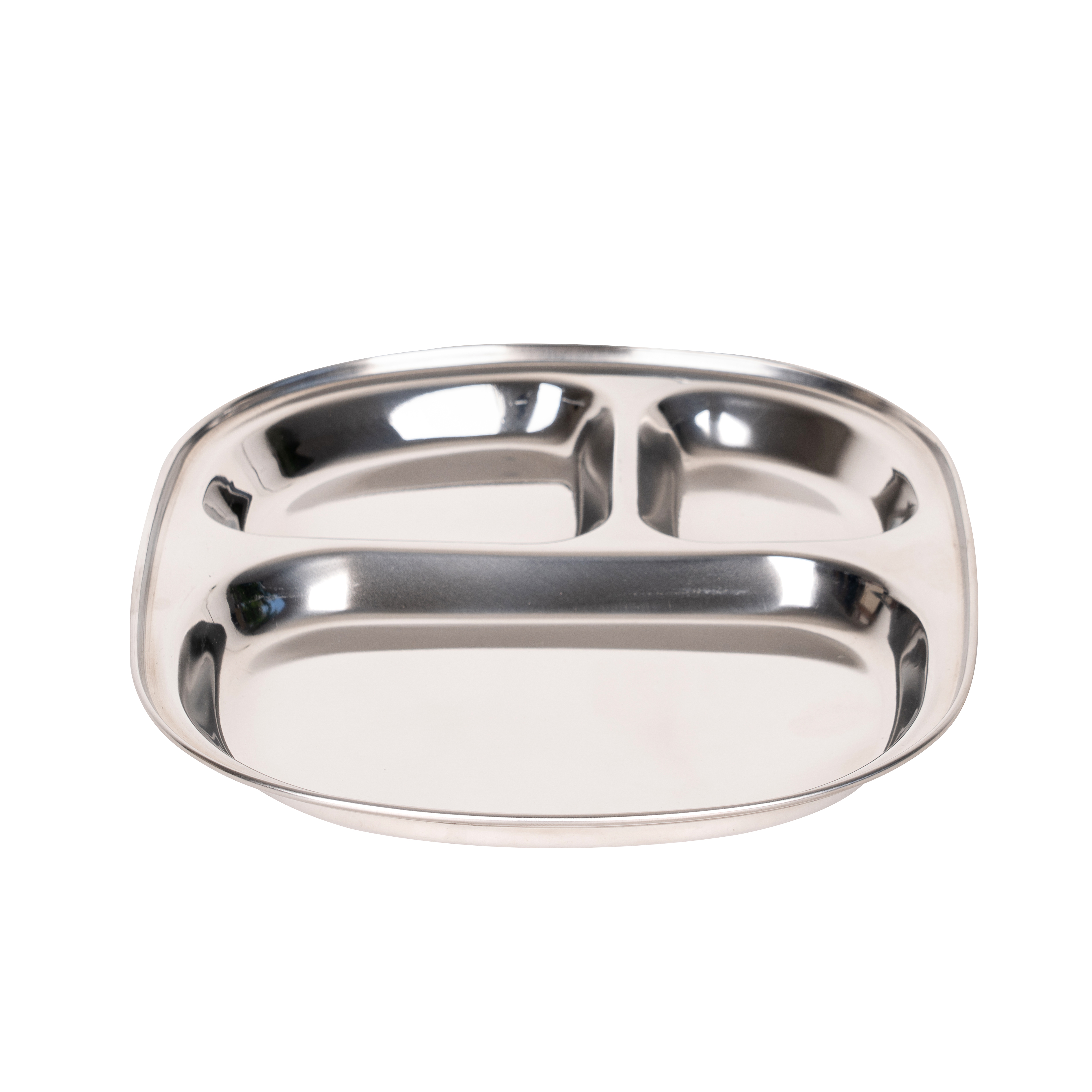 Stainless steel compartment plate - Oval ( Medium: 3 Compartment)