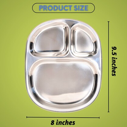 Stainless steel compartment plate - Oval ( Medium: 3 Compartment)