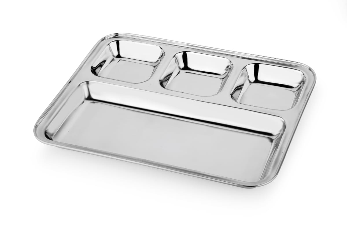 Stainless steel compartment plate - Rectangle ( 4 Compartment)