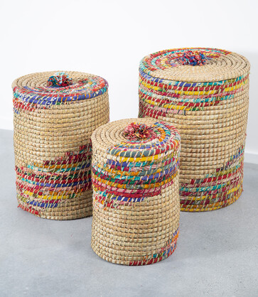 Kaisa Swirl Baskets - Set of 3. Assorted colourways.