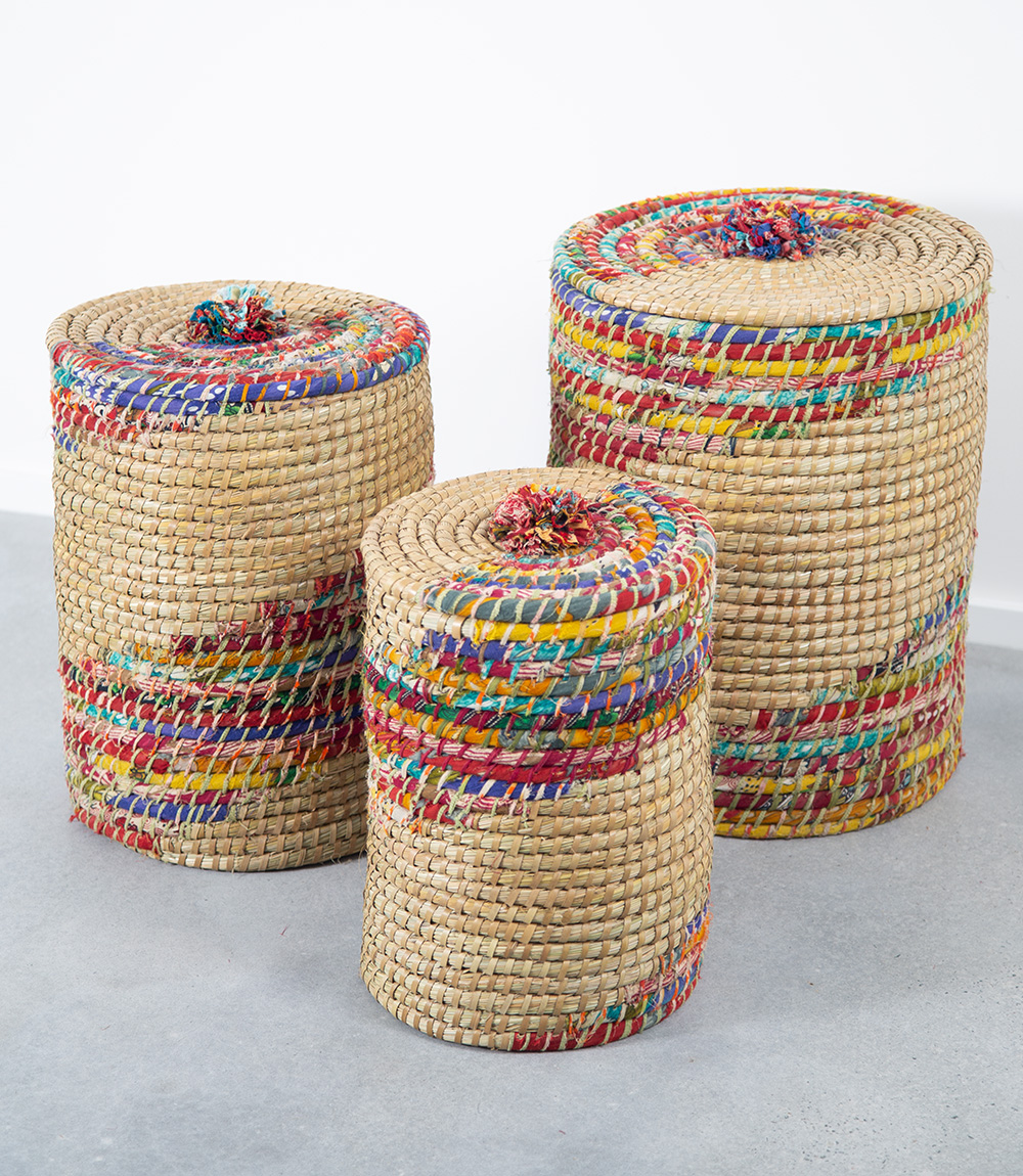 Kaisa Swirl Baskets - Set of 3. Assorted colourways.