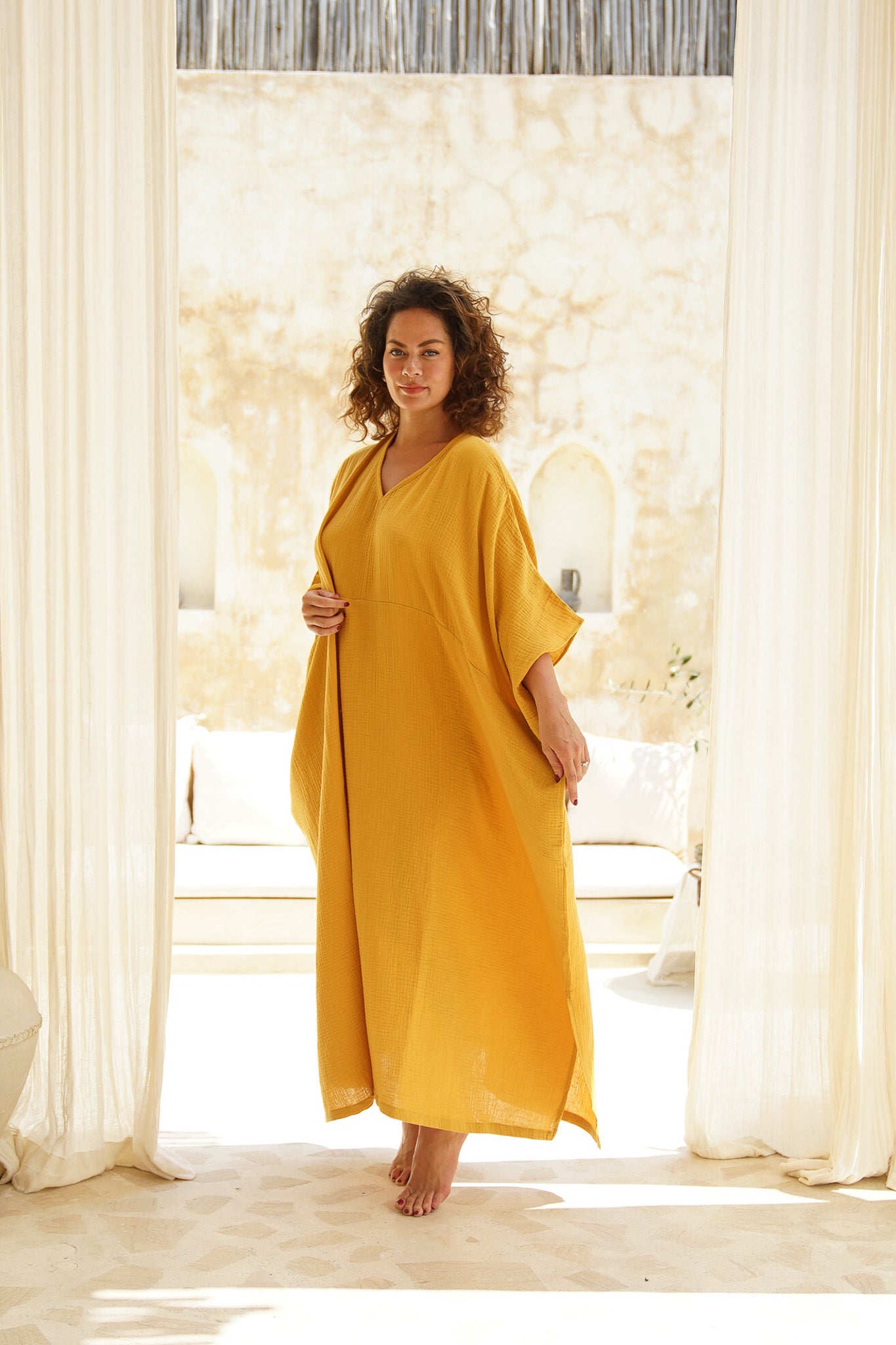 Shanti Cotton Guaze Kaftan ~ Tumeric