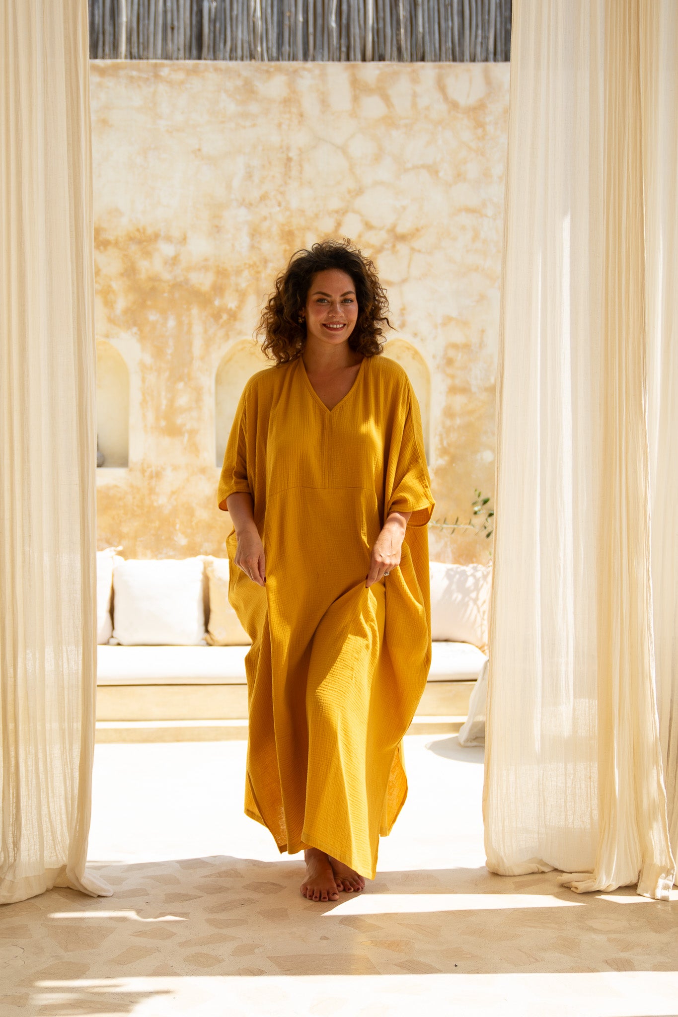 Shanti Cotton Guaze Kaftan ~ Tumeric