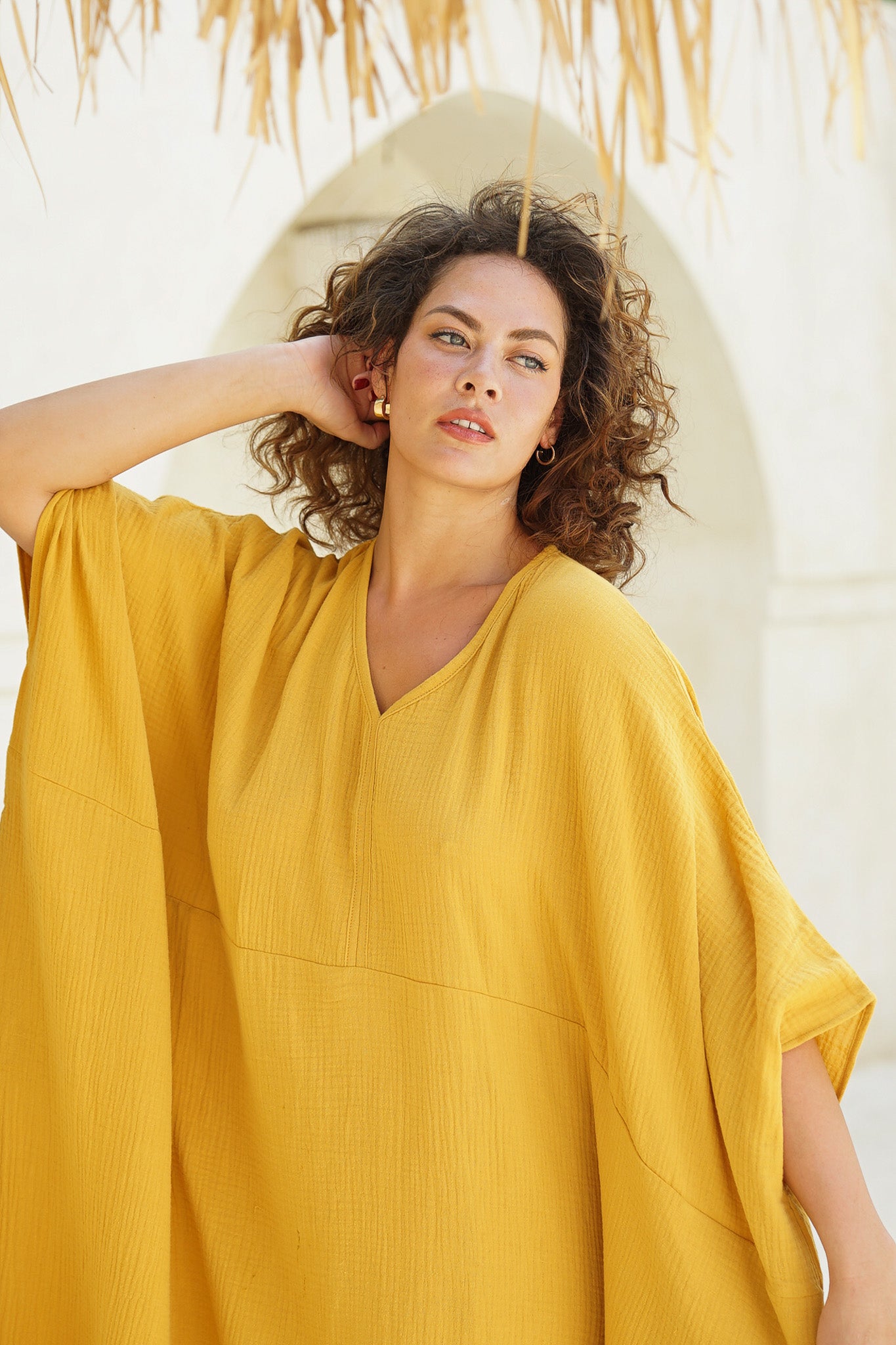 Shanti Cotton Guaze Kaftan ~ Tumeric