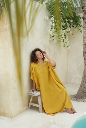 Shanti Cotton Guaze Kaftan ~ Tumeric