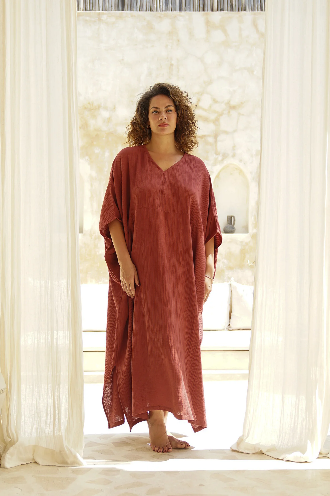 Shanti Cotton Guaze Kaftan ~ Saffron