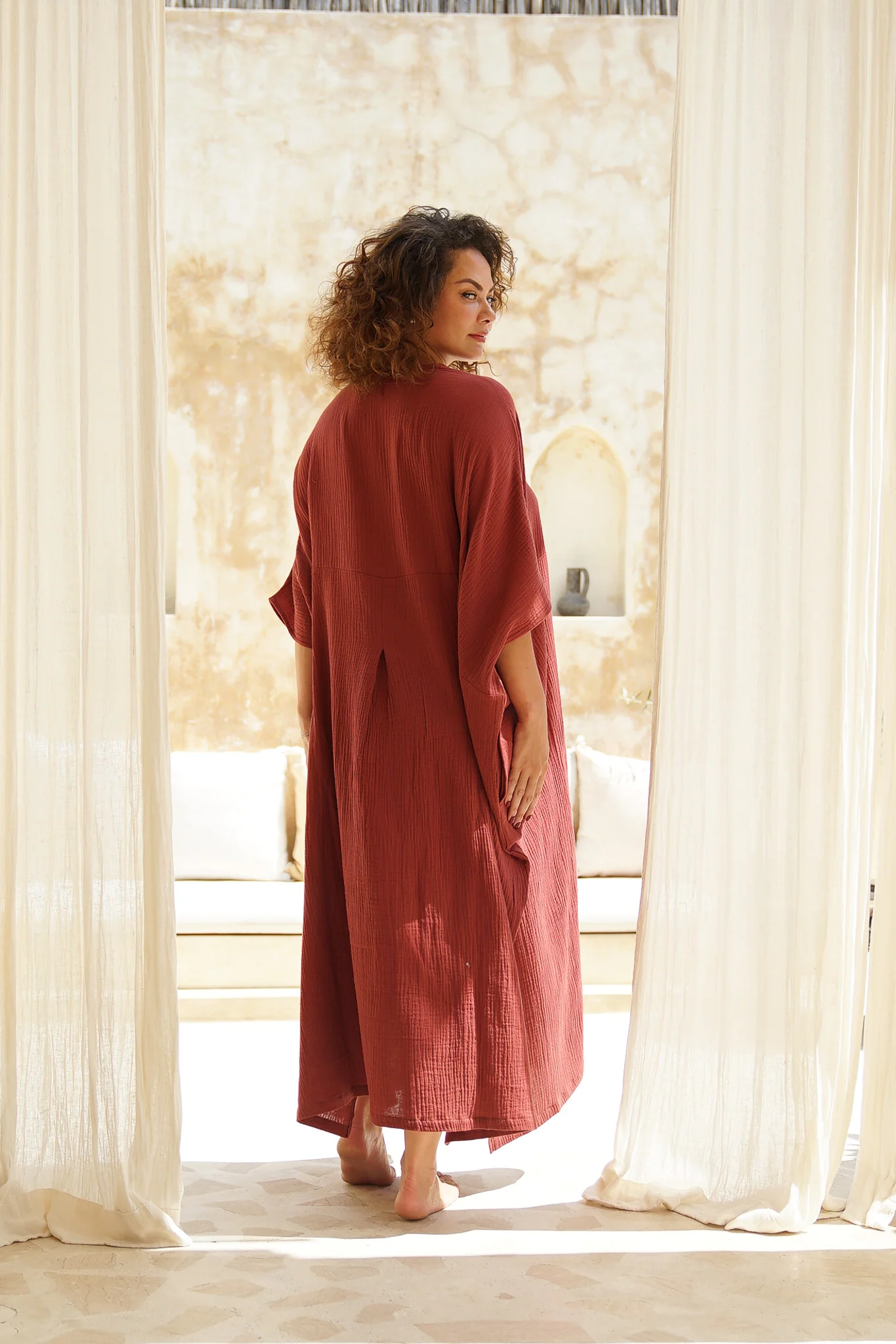 Shanti Cotton Guaze Kaftan ~ Saffron