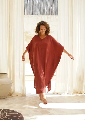 Shanti Cotton Guaze Kaftan ~ Saffron