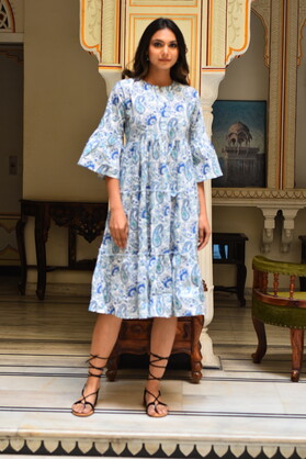 Padma Midi Dress ~ Blue Paisley