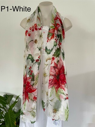 Silk Long Scarf P1 White