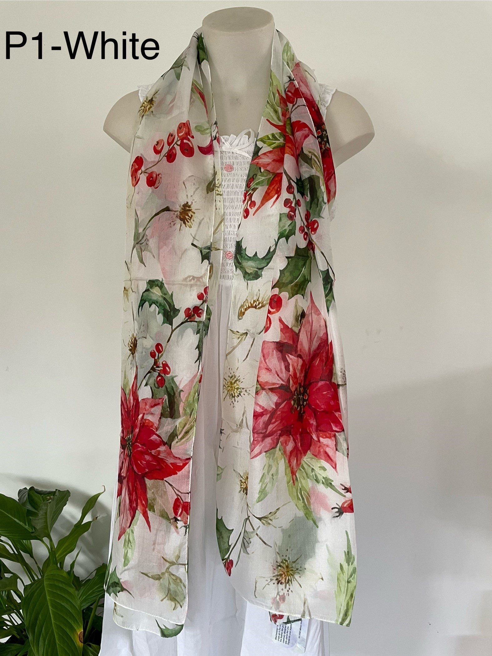 Silk Long Scarf P1 White