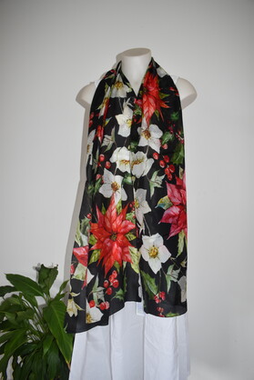 Silk Long Scarf P1 Black