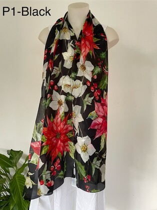 Silk Long Scarf P1 Black