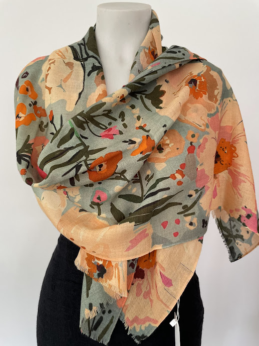 Printed Merino Wool Scarves Peach Blossom