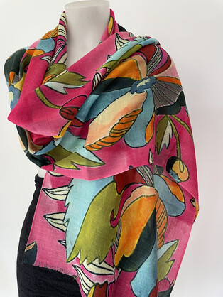 Printed Merino Wool Scarves Magenta Bloom