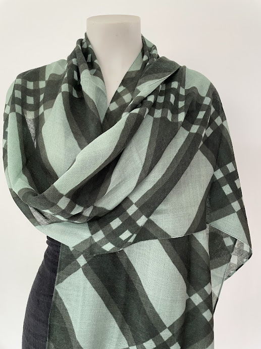 Printed Merino Wool Scarves Emerald Weave