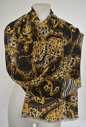 Printed Merino Wool Scarves Gold Safari