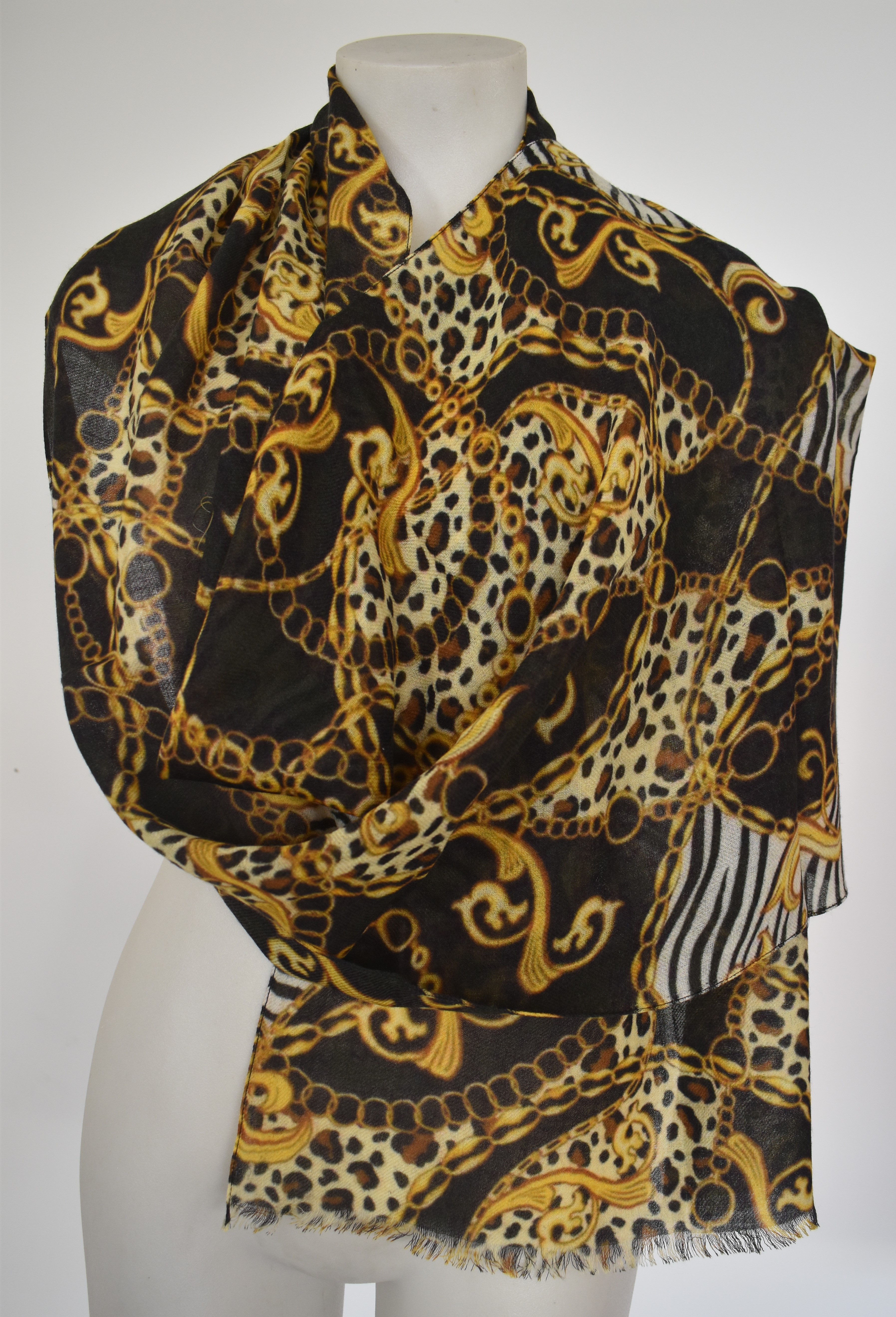 Printed Merino Wool Scarves Gold Safari