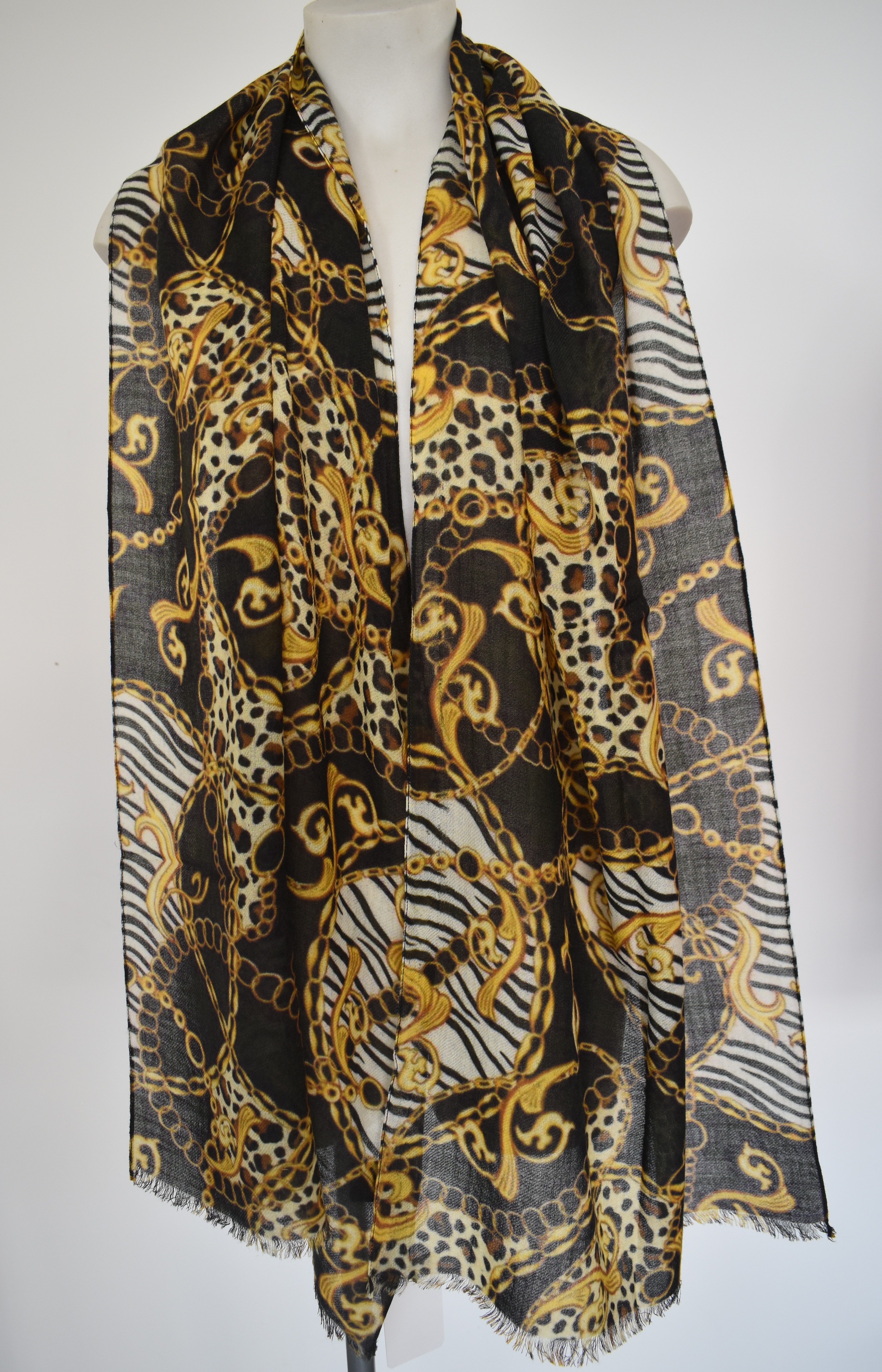 Printed Merino Wool Scarves Gold Safari