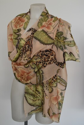 Printed Merino Wool Scarves Leopard Luxe Peach