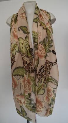 Printed Merino Wool Scarves Leopard Luxe Peach