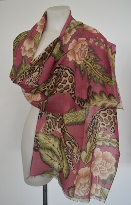 Printed Merino Wool Scarves Leopard Luxe Ruby Pink
